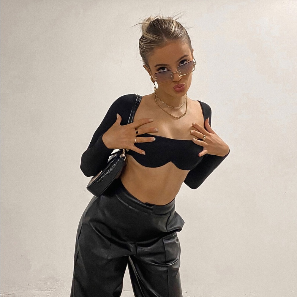 Princess Polly Becca Long Sleeve Crop Top Black Size 10